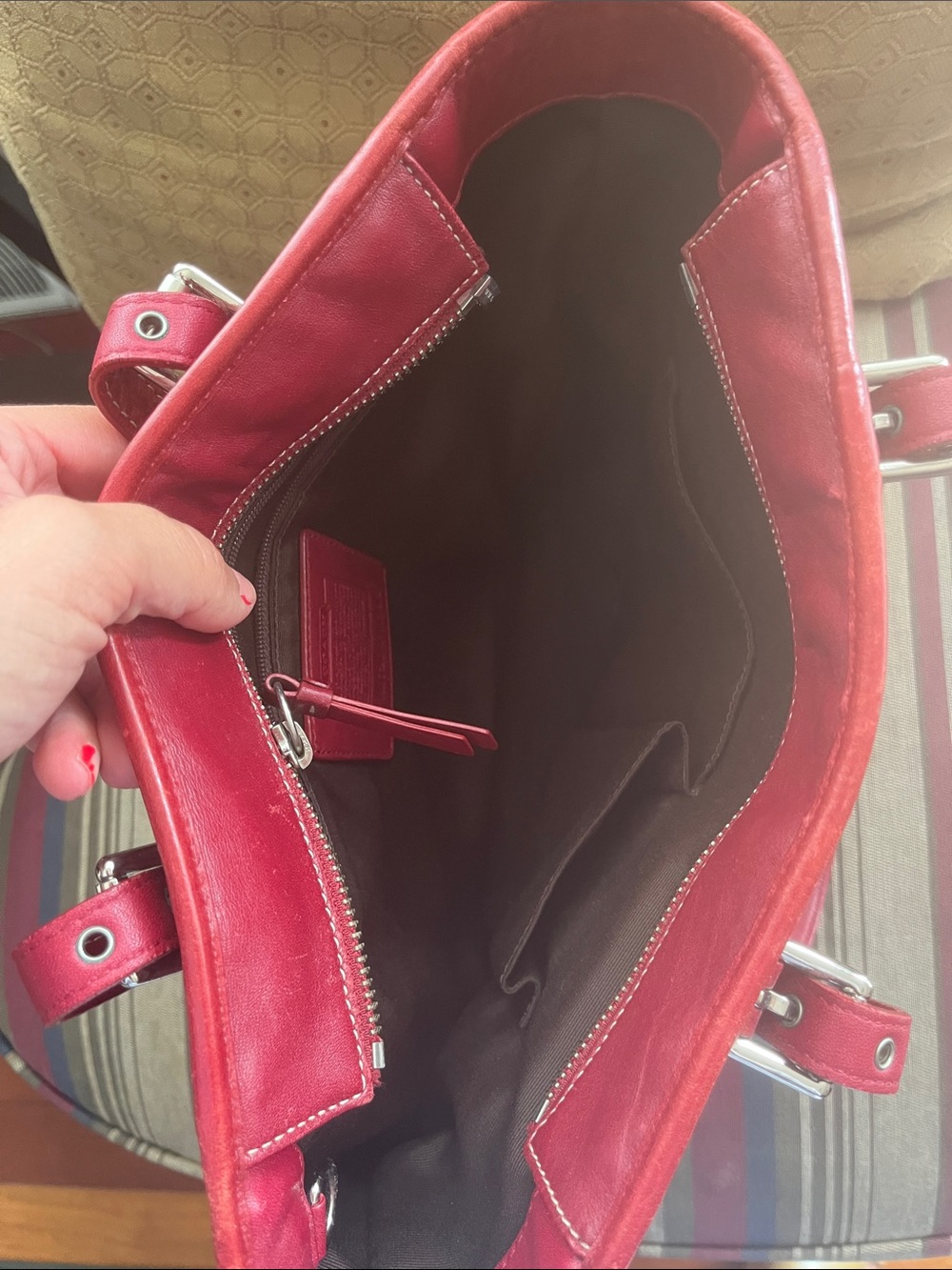 Coach Cherry Red Leather Tote with Silver Hardware - Picture 6 of 7